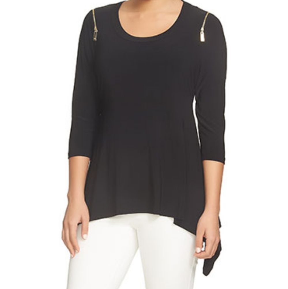 Chaus Night Shadows Zippered Shoulders Blouse Rich